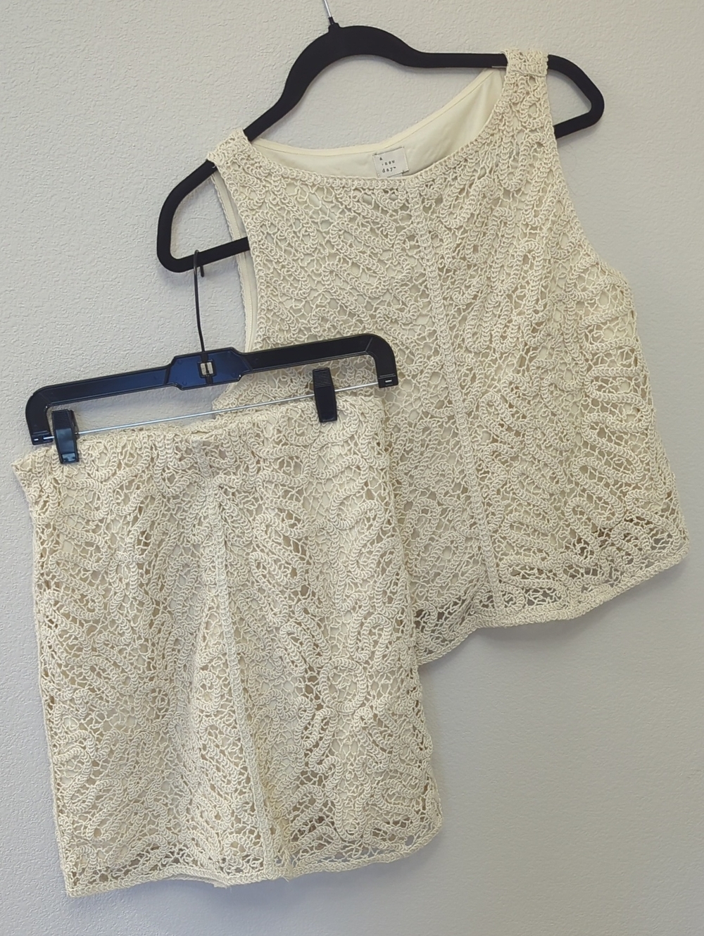 a new day Cream Crochet Lace Top & Skirt Set